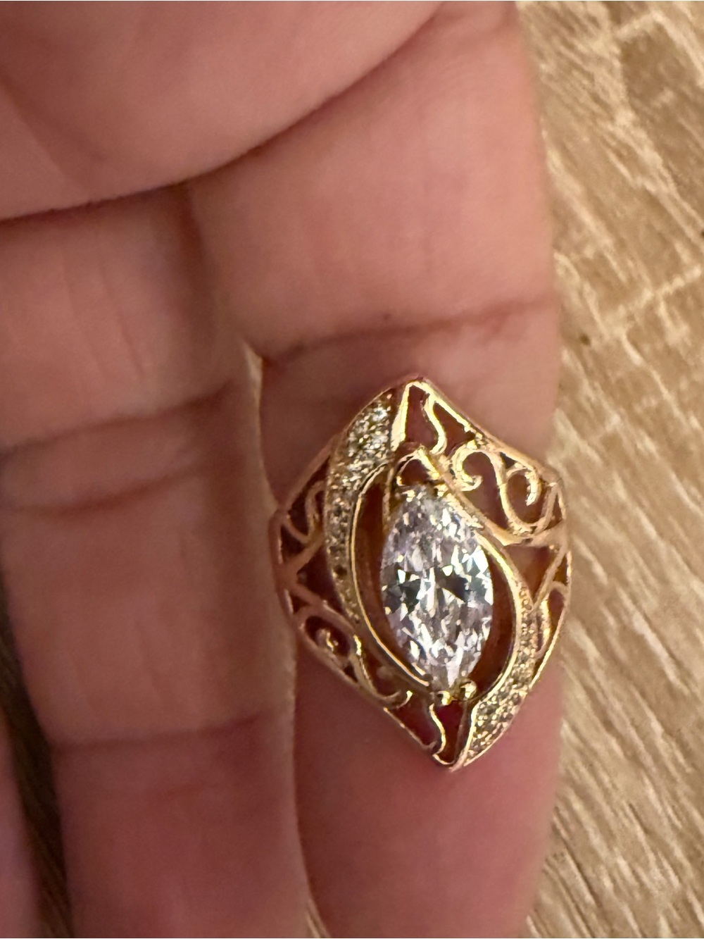 Gold Filigree Marquise-Center Crystal Ring - Women Jewelry